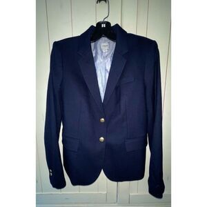 J.Crew 6 Navy Blue Wool blend Blazer Gold‎ Button Jacket Single Breasted Career